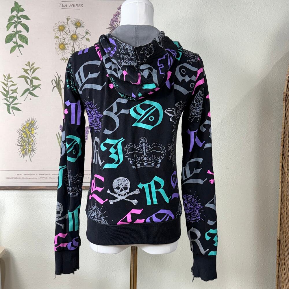 Y2k Fox Racing Full Zip Graphic Reversible Hoodie Jacket Grunge Emo Skater S - Picture 4 of 16
